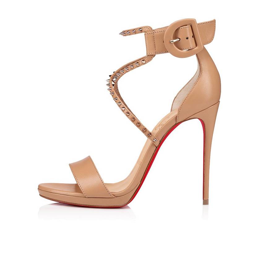 Women's Christian Louboutin Choca Lux 120mm Leather Sandals - Nude/Pink Bronze [7549-862]